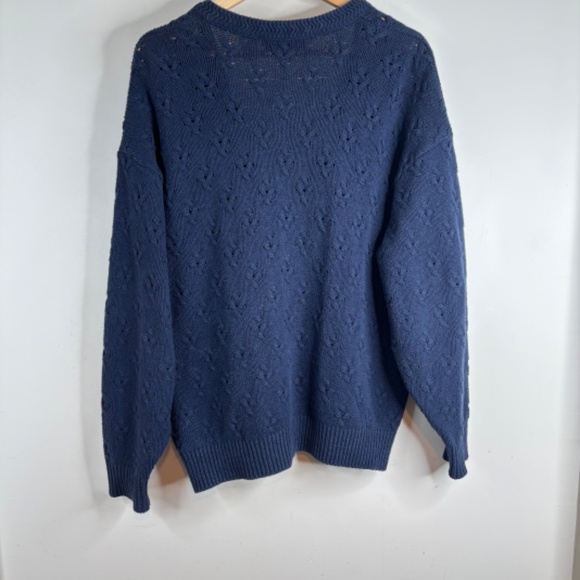 VTG 90s Granny Cardigan M Northern Reflections Navy Floral 3D Texture Cottage - Picture 4 of 9